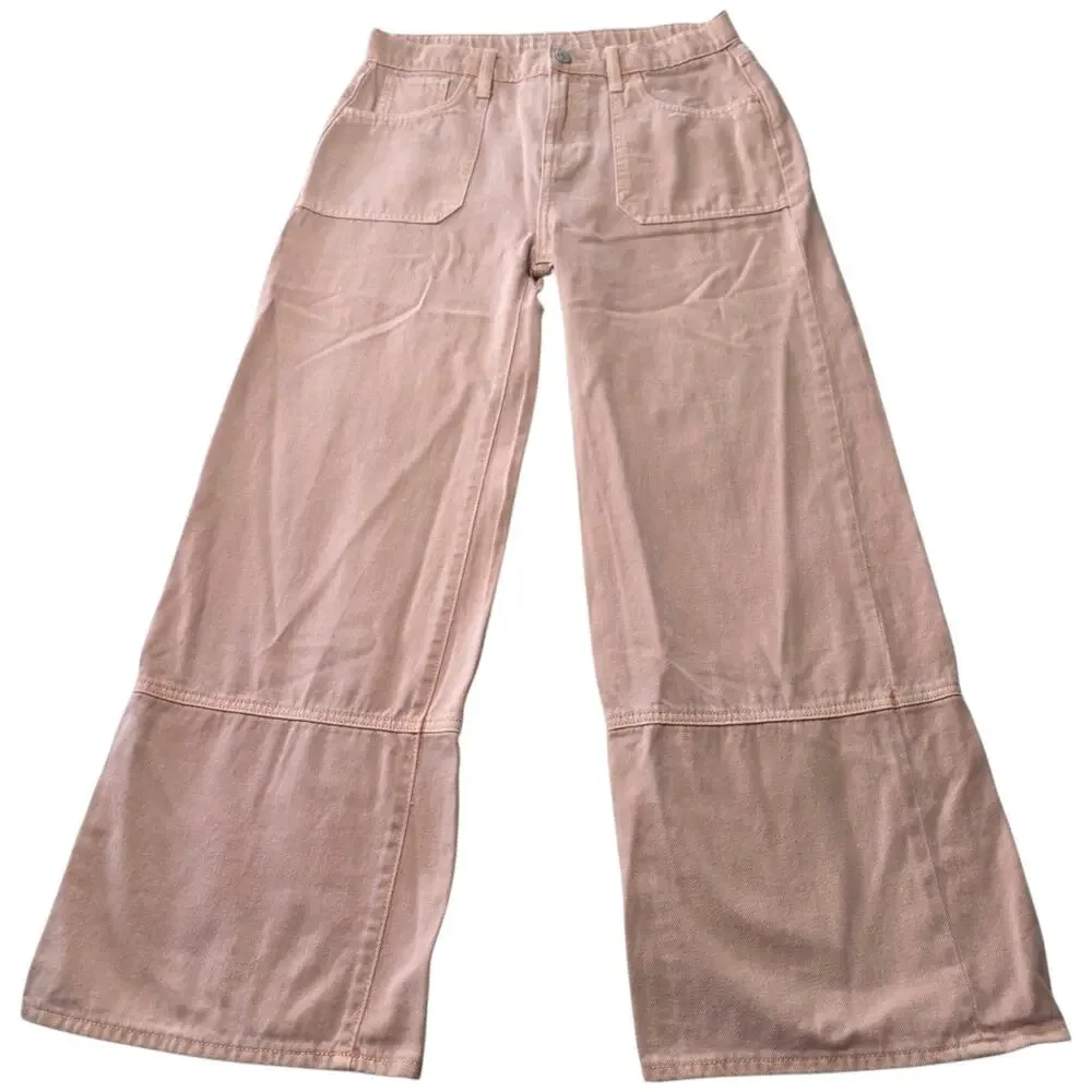 Old Navy Girls Pink Baggy Wide Leg Jeans Youth Size 18 Adjustable Waist